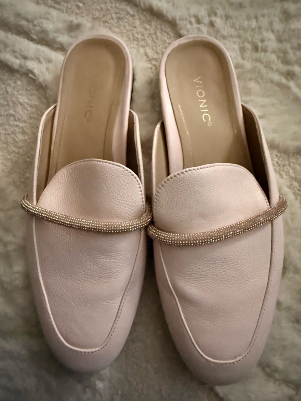 Vionic Women's Blush Pink Slip-On Mules with Gold Beaded Accent